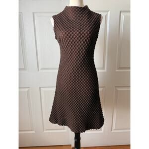 Vintage Handmade Popcorn Knit Shift Dress Brown w Orange Lining Est Size XS / 0
